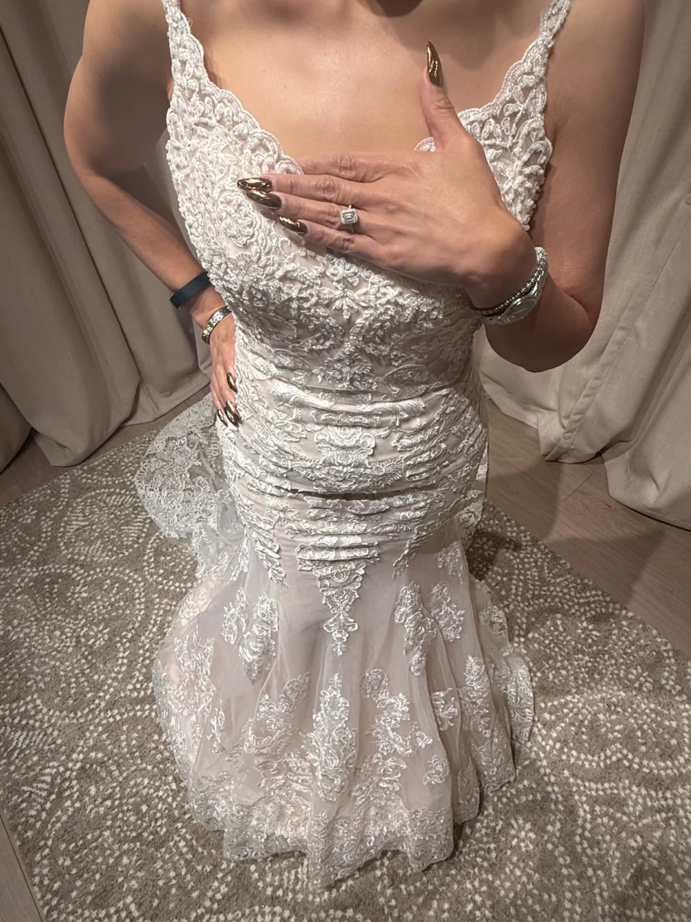 Lace Mermaid Wedding Gown in Ivory/Nude - Picture 3 of 8